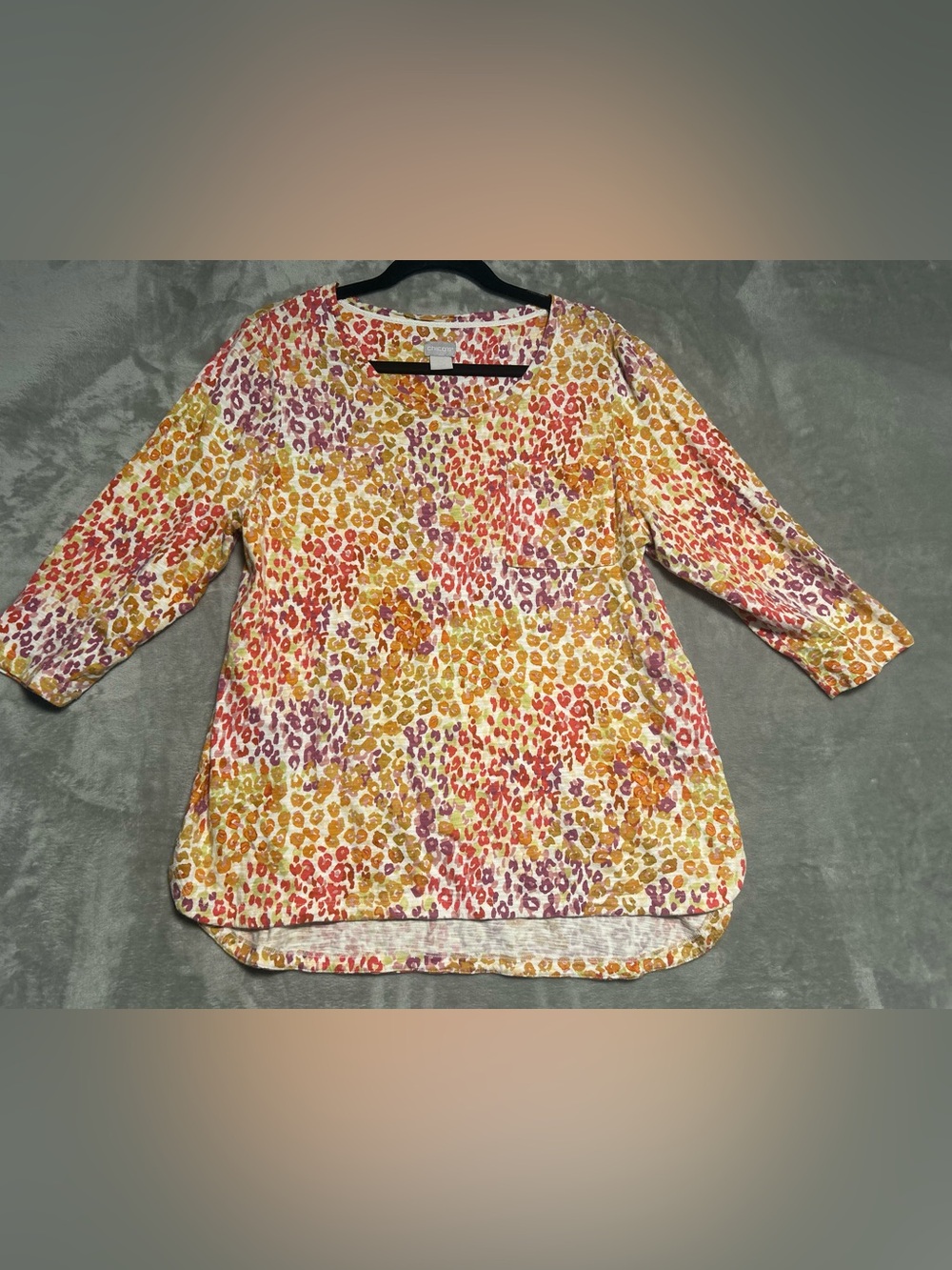 Chicos 3/4 Sleeve Tunic Top Women’s Large 2 Cheetah Cotton Modal